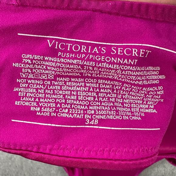 Victoria's Secret Push Up Bra Magenta Purple Women's 34B Underwire - Picture 3 of 4